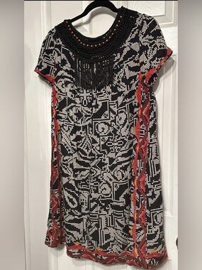 Anthropologie Floreat L Abelia Dress Beaded Crochet Embroidered Fringed Boho